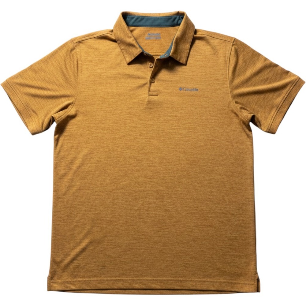 Columbia Omni-Wick Polo Shirt Mens Large Mustard Yellow Heathered AO2933 Stretch